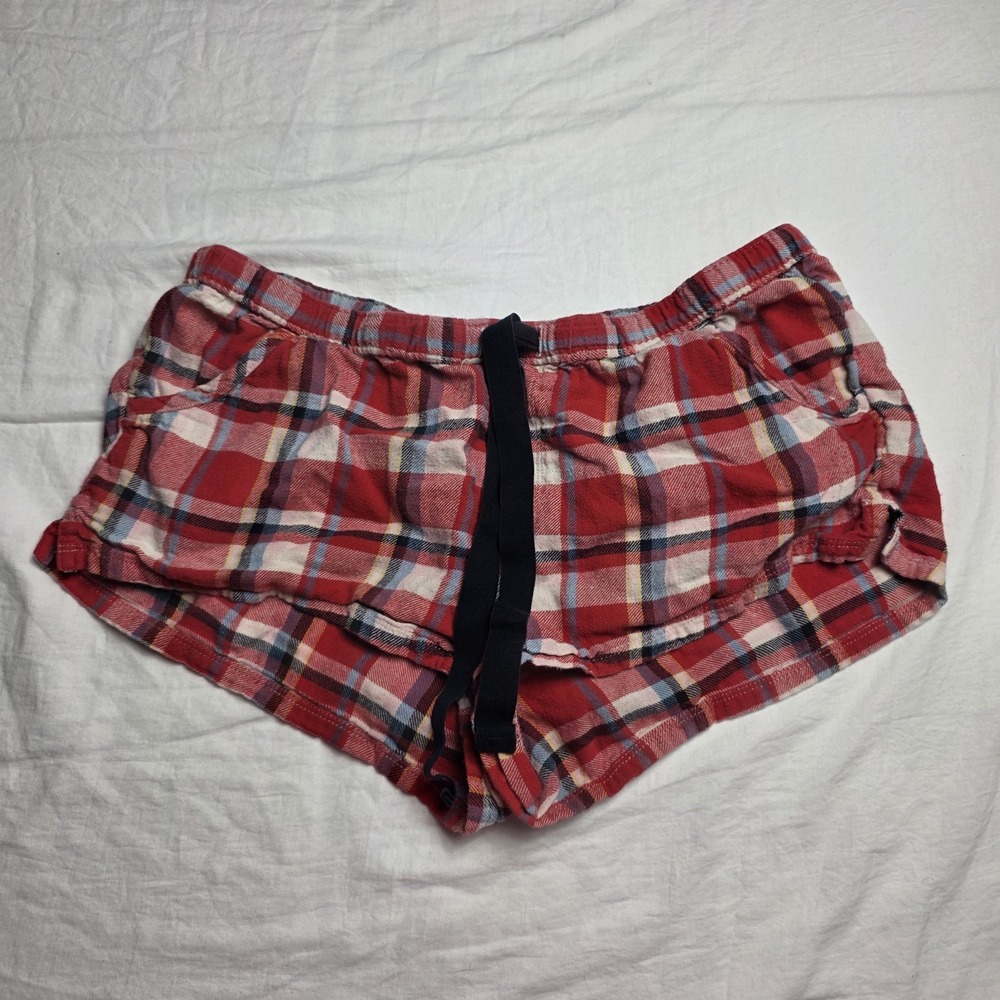 aerie women's sleep shorts y2k plaid lounge medium red